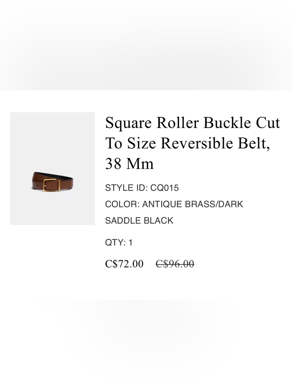 Coach Reversible Brown and Black Leather Belt with Antique Brass Buckle